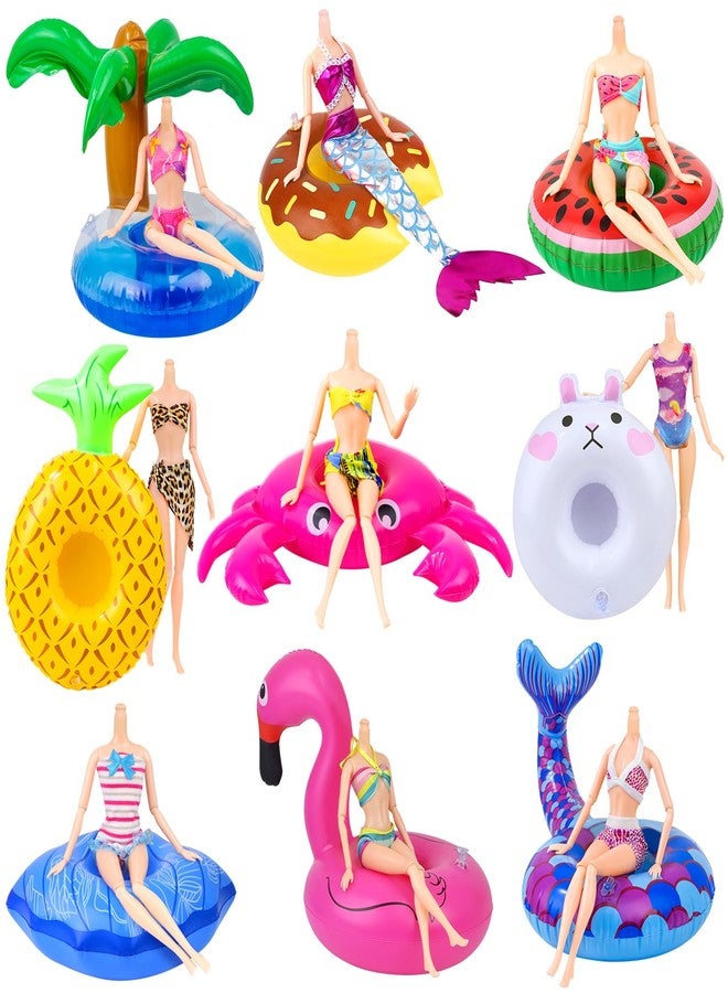 18INDC 9Pcs Doll Swimming Pool Inflatable Float Including - Flamingos Donuts Pineapples Shells Crabs Rabbit Inflatable Drink Holder for Pool Party and Kids Toys - Image 1